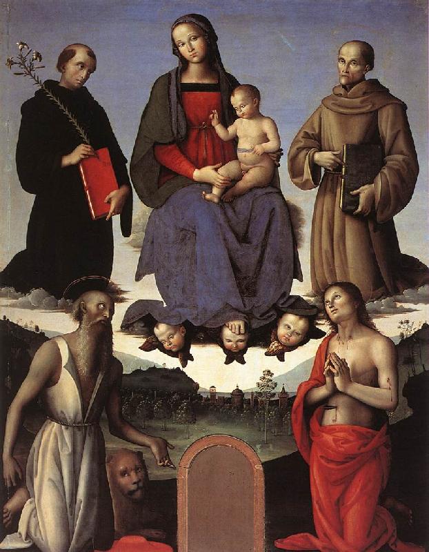 PERUGINO, Pietro Madonna and Child with Four Saints (Tezi Altarpiece) af oil painting image